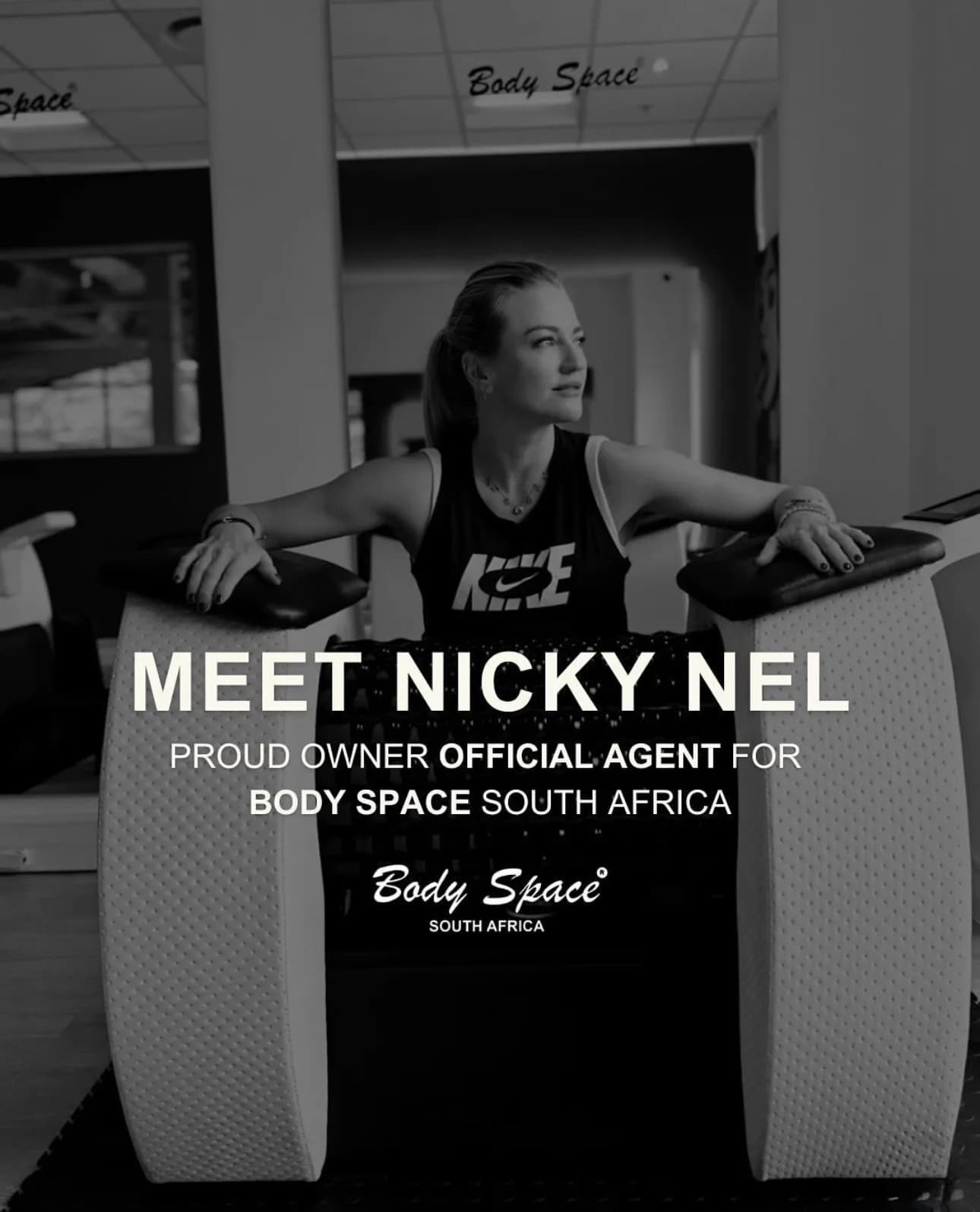 Portrait of Nikki, the founder of Body Space South Africa, smiling confidently.
